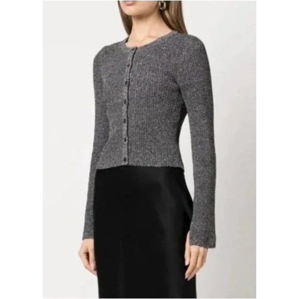 Apparis Gray Cropped Cardigan Going Out Chic Split Cuff Quiet Luxury Knit Sz S